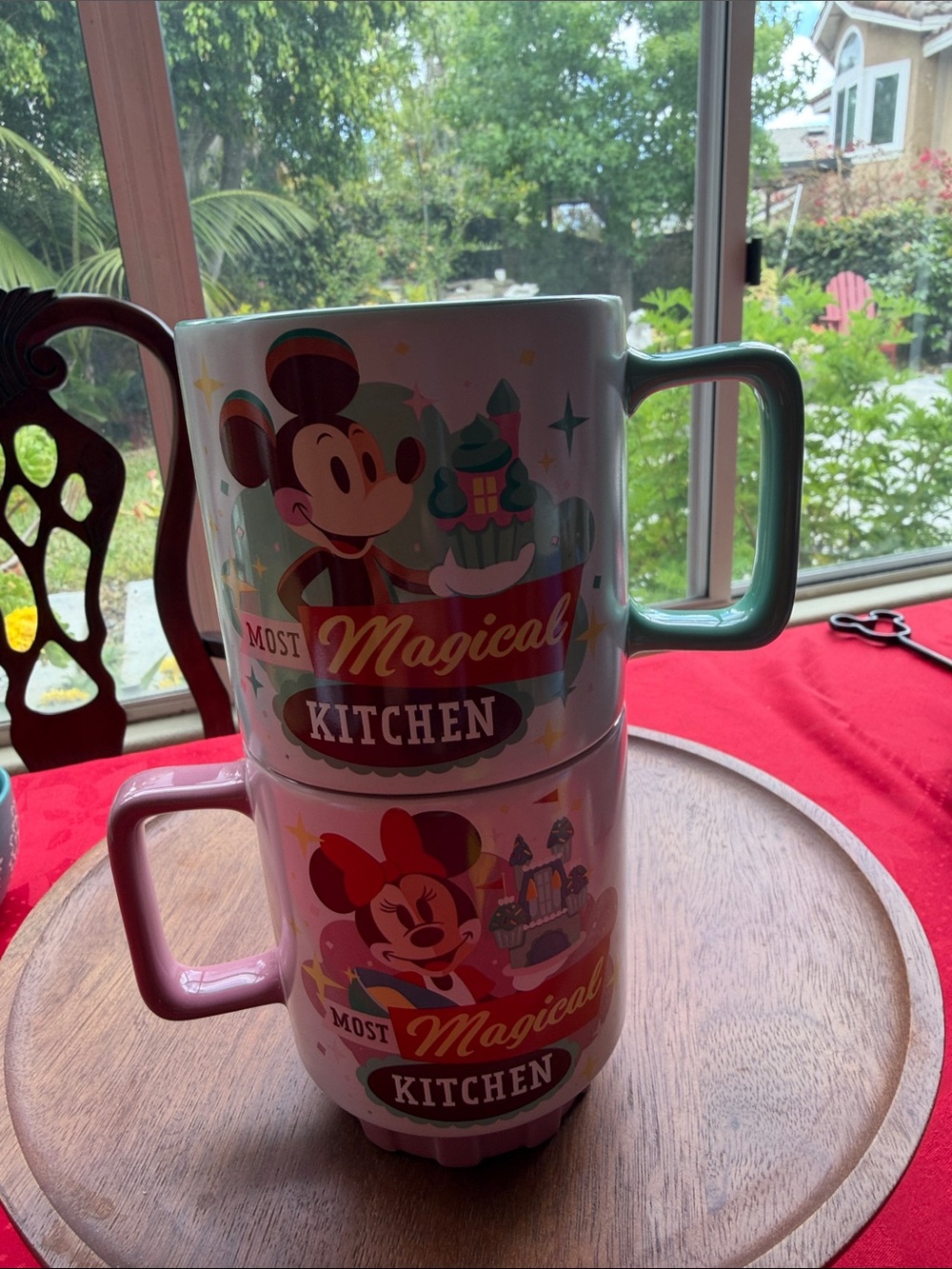 Disney Mickey & Minnie Most Magical Kitchen Mugs - Pink & Green Handles 16oz